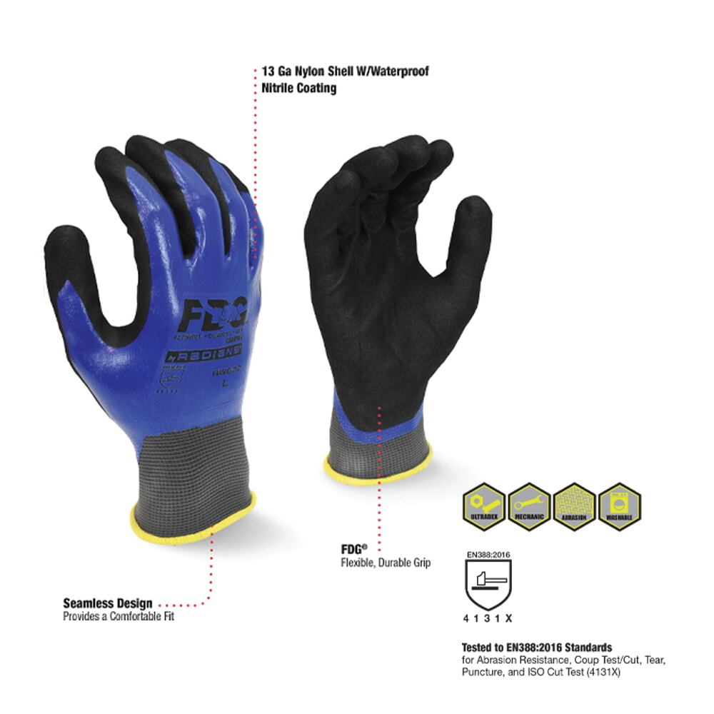 Radians RWG32 FDG Coating Full Dipped Waterproof Nitrile Work Glove